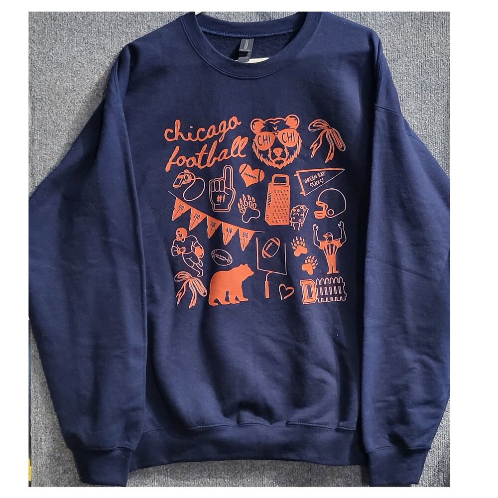 Chicago Football Novelty LG Sweatshirt Funny Team Support Navy Blue Adult NWoT
